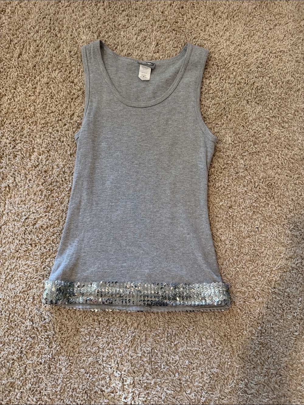 rave Silver Sequin Hem Gray Tank Top